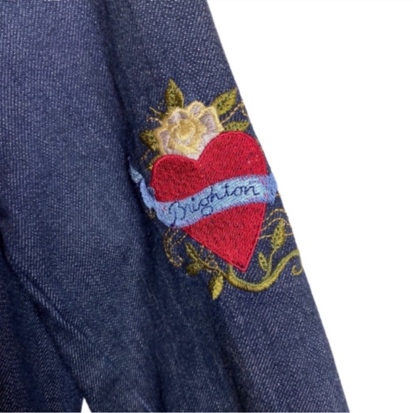 Brighton RARE Denim Cotton Follow Your Heart Embroidered Pea Style jean jacket - Picture 2 of 7